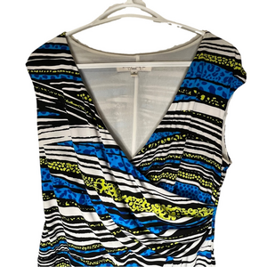 Evan Picone Vintage Ruched Wrap Sheath Dress Blue Green Size 10